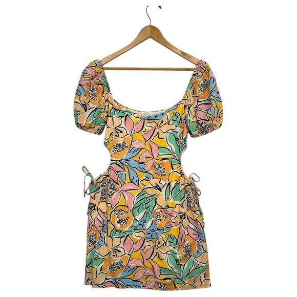 ASTR The Label Dress Womens XS Orange Talula Tropical Papaya Cutout Linen Blend - Picture 2 of 13